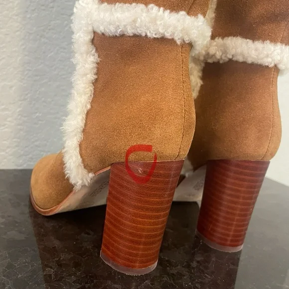 NWOB LAUREN Ralph Lauren Brown Suede Knee-High Boots w/Cream Shearling Trim 5.5B - Picture 9 of 11